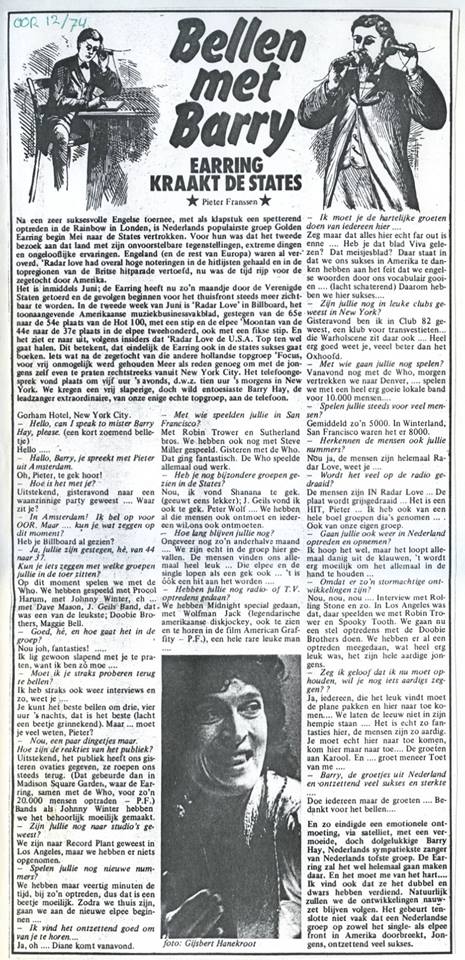 Muziekkrant Oor article June 27 1974 about the third Golden Earring USA Tour 1974